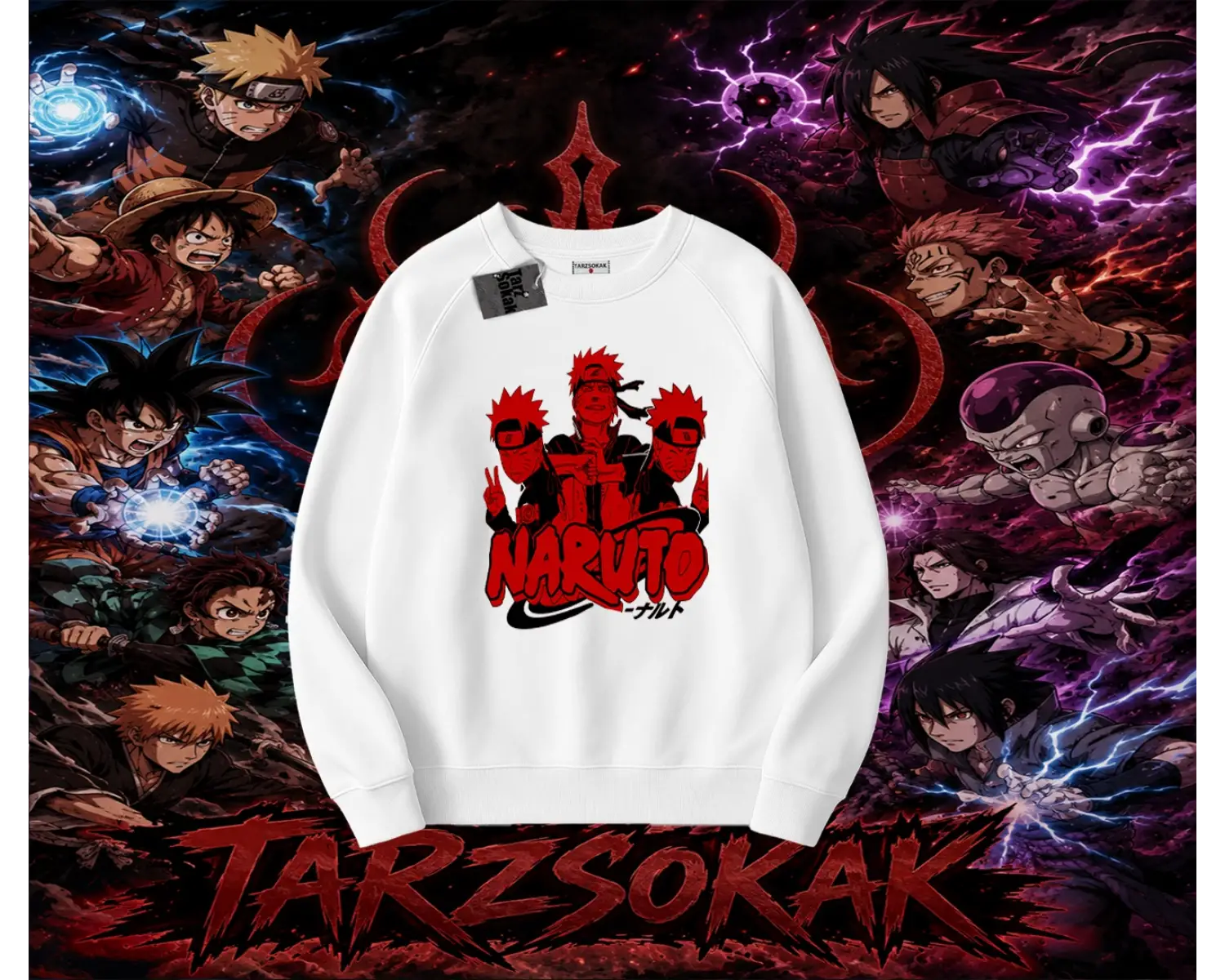 Naruto Uzumaki Premium Anime Oversize Unisex Bisiklet Yaka Sweatshirt Beyaz