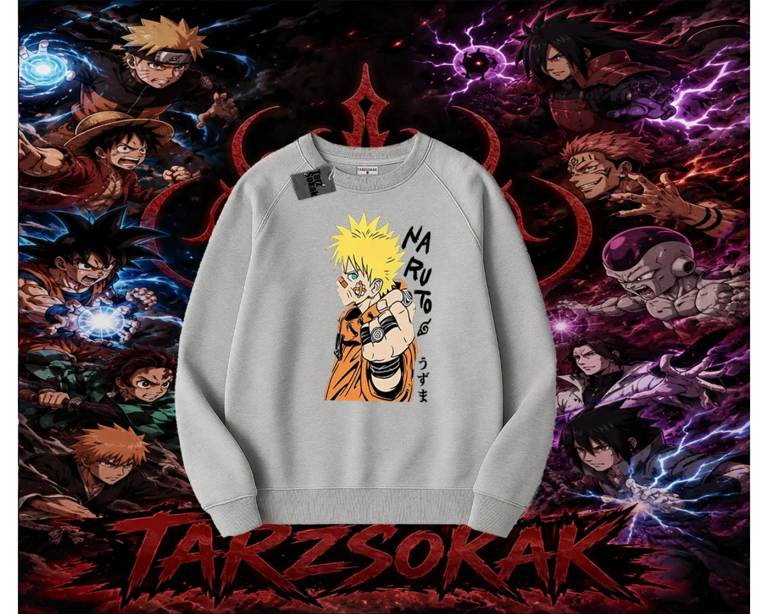 Naruto Uzumaki Premium Anime Oversize Unisex Bisiklet Yaka Sweatshirt Beyaz