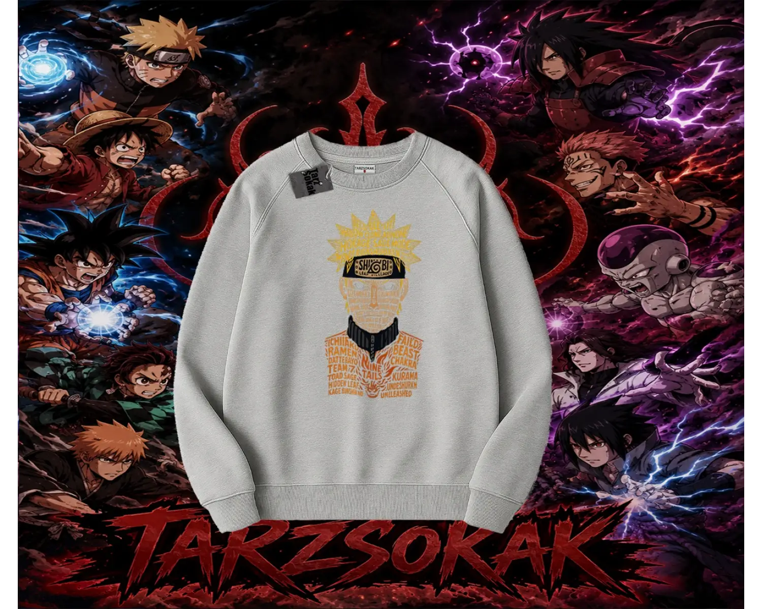 Naruto Uzumaki Premium Anime Oversize Unisex Bisiklet Yaka Sweatshirt Beyaz