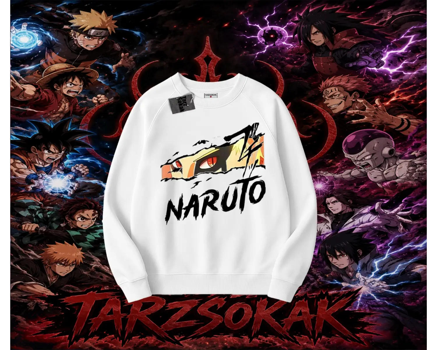 Naruto Uzumaki Premium Anime Oversize Unisex Bisiklet Yaka Sweatshirt Beyaz