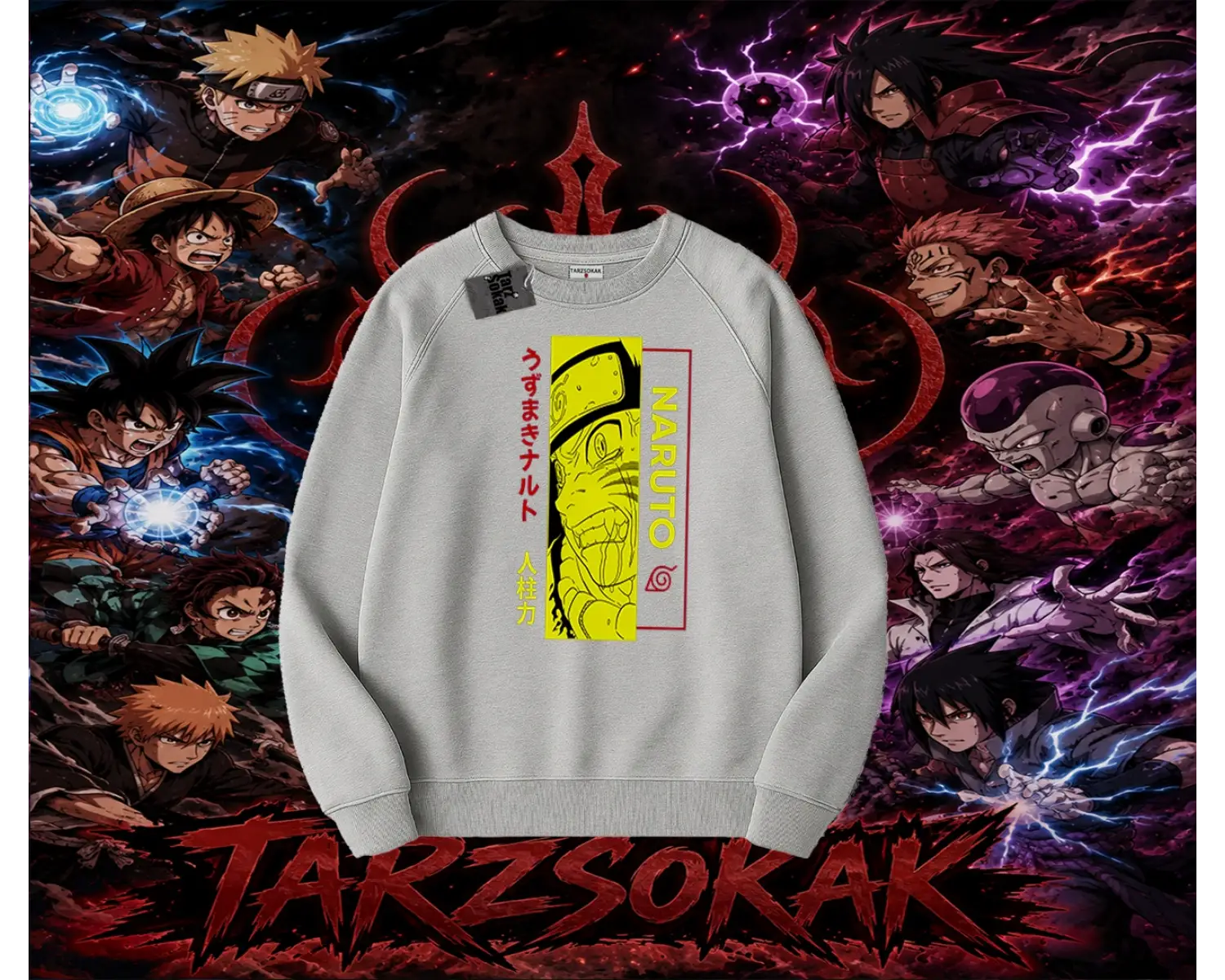 Naruto Uzumaki Premium Anime Oversize Unisex Bisiklet Yaka Sweatshirt Beyaz