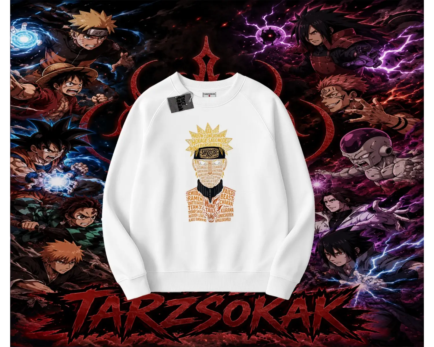 Naruto Uzumaki Premium Anime Oversize Unisex Bisiklet Yaka Sweatshirt Beyaz