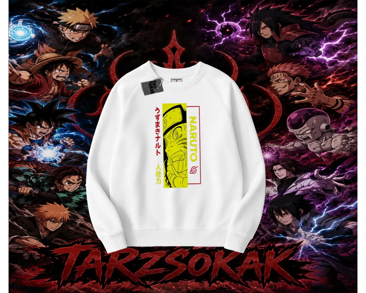 Naruto Uzumaki Premium Anime Oversize Unisex Bisiklet Yaka Sweatshirt Beyaz