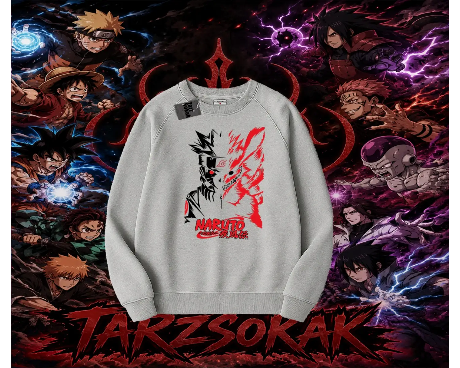 Naruto Uzumaki Premium Anime Oversize Unisex Bisiklet Yaka Sweatshirt Beyaz
