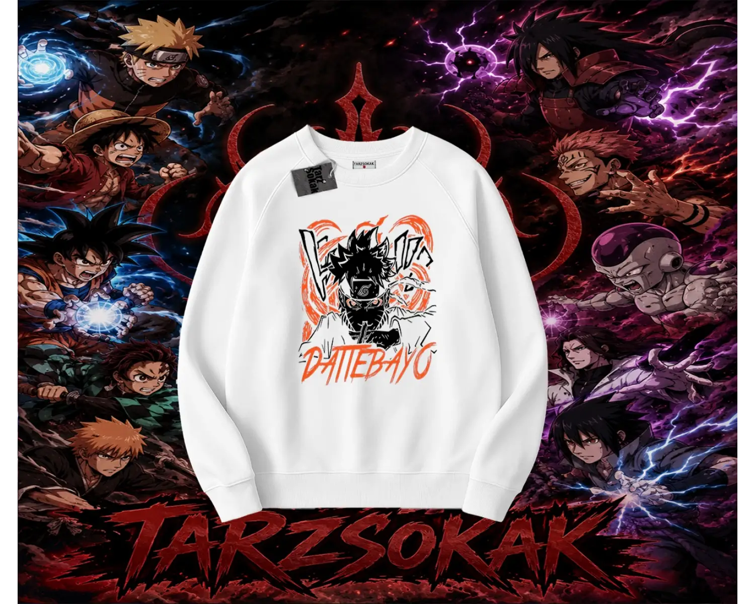 Naruto Uzumaki Premium Anime Oversize Unisex Bisiklet Yaka Sweatshirt Beyaz