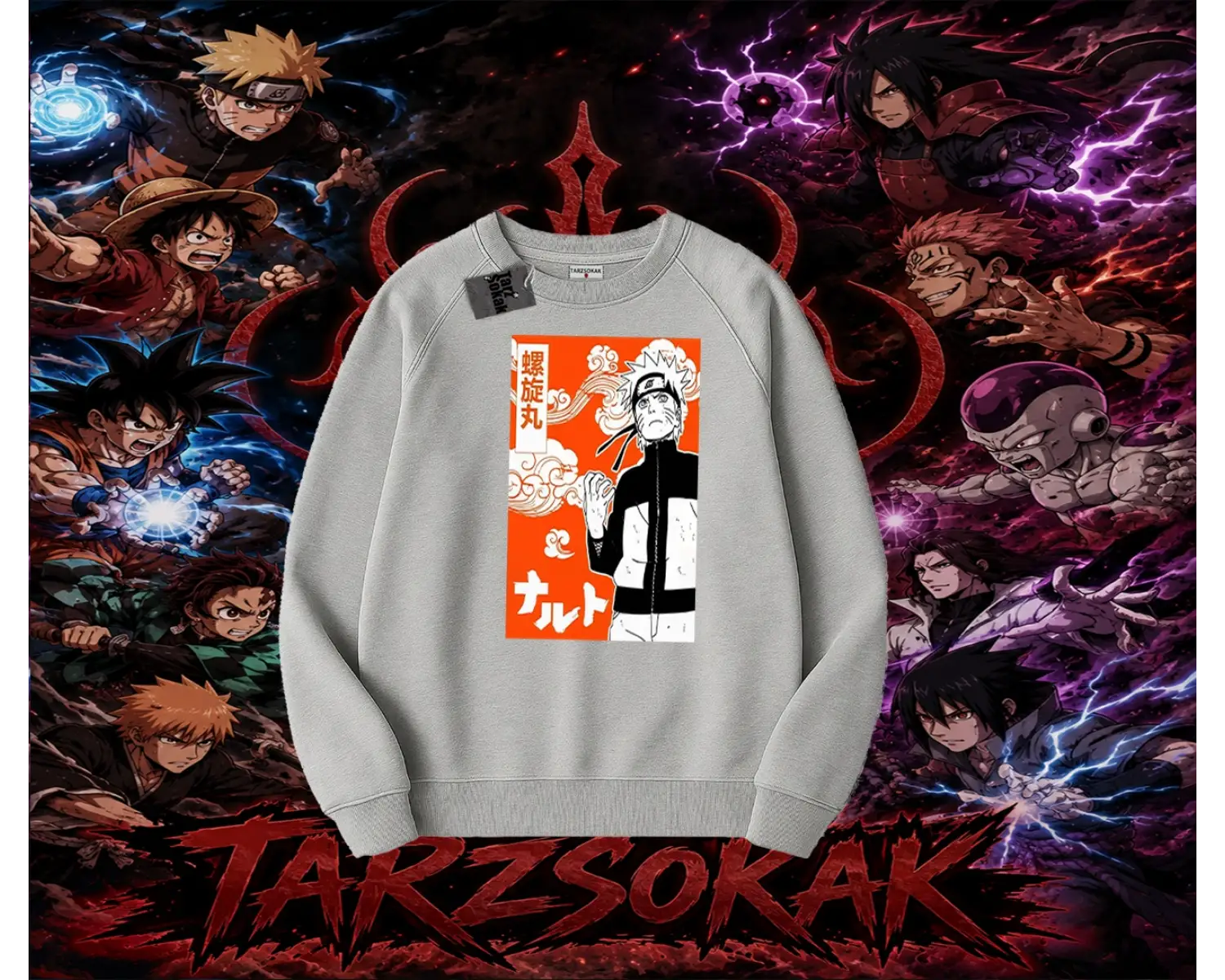 Naruto Uzumaki Premium Anime Oversize Unisex Bisiklet Yaka Sweatshirt Beyaz