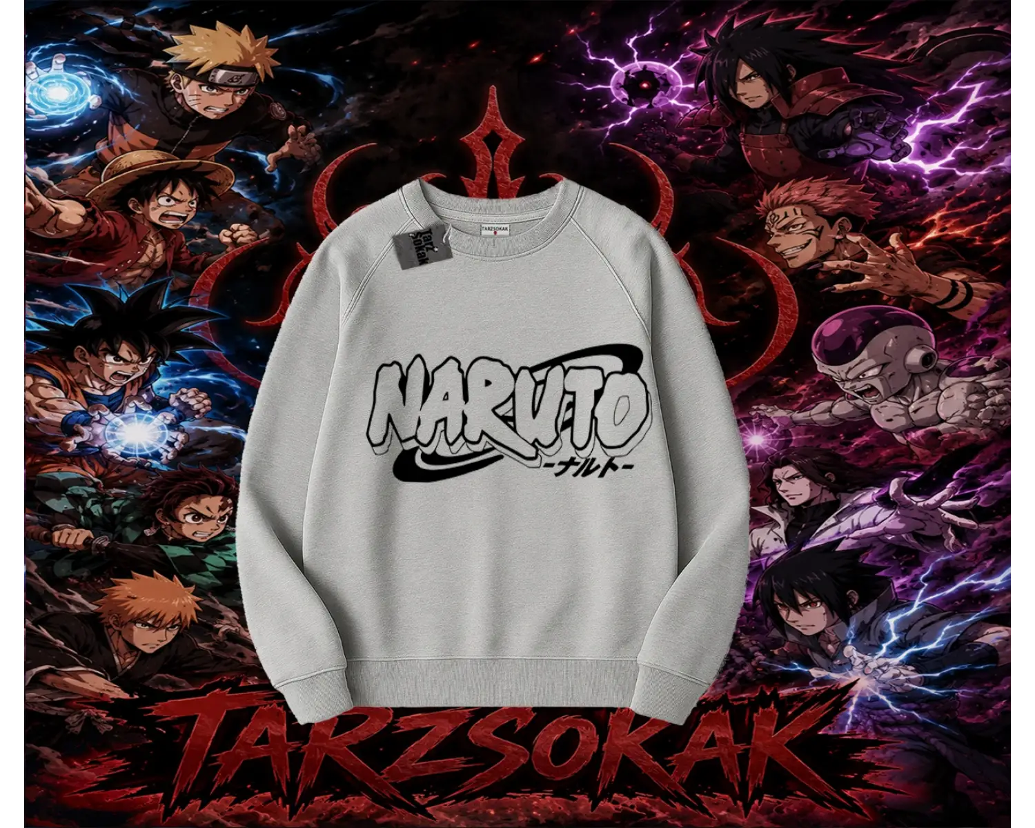 Naruto Uzumaki Premium Anime Oversize Unisex Bisiklet Yaka Sweatshirt Beyaz