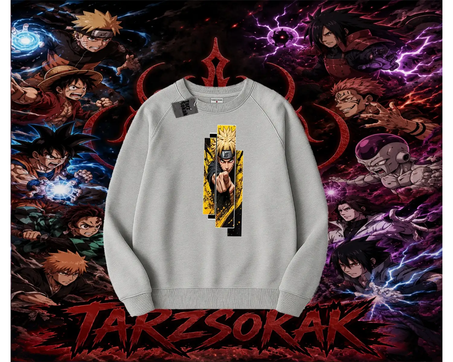 Naruto Uzumaki Premium Anime Oversize Unisex Bisiklet Yaka Sweatshirt Beyaz