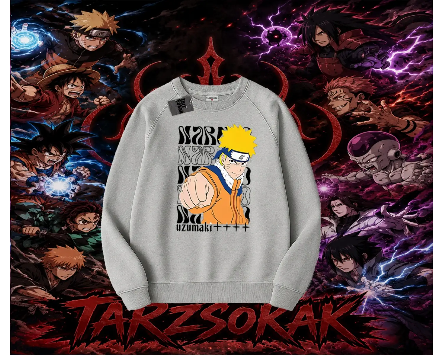 Naruto Uzumaki Premium Anime Oversize Unisex Bisiklet Yaka Sweatshirt Beyaz