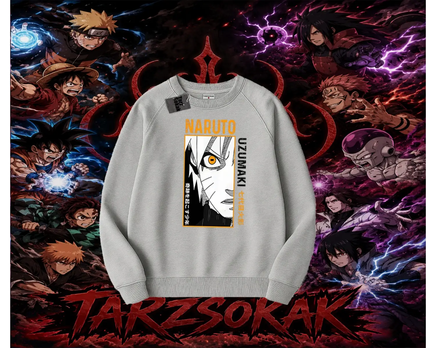 Naruto Uzumaki Premium Anime Oversize Unisex Bisiklet Yaka Sweatshirt Beyaz