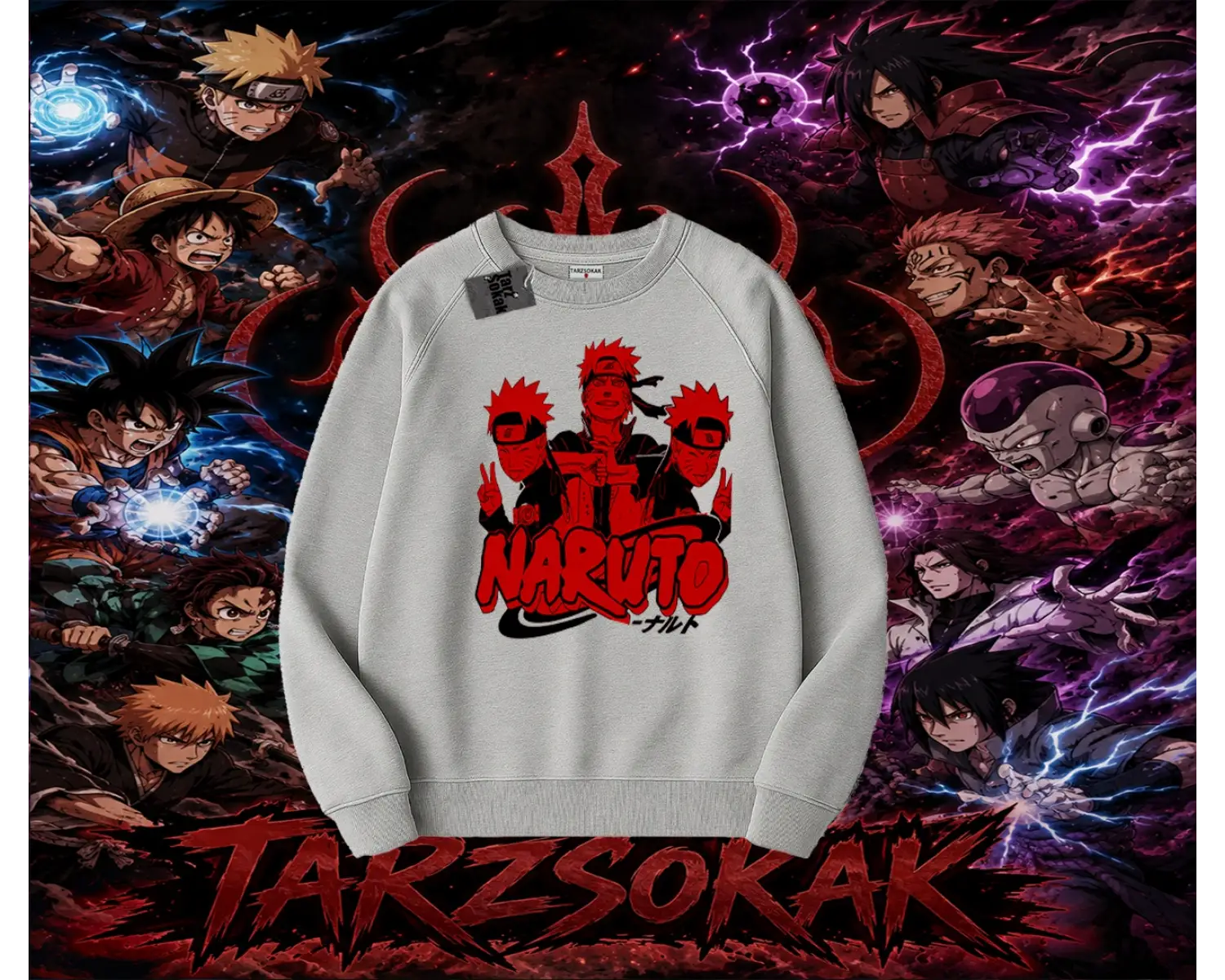 Naruto Uzumaki Premium Anime Oversize Unisex Bisiklet Yaka Sweatshirt Beyaz