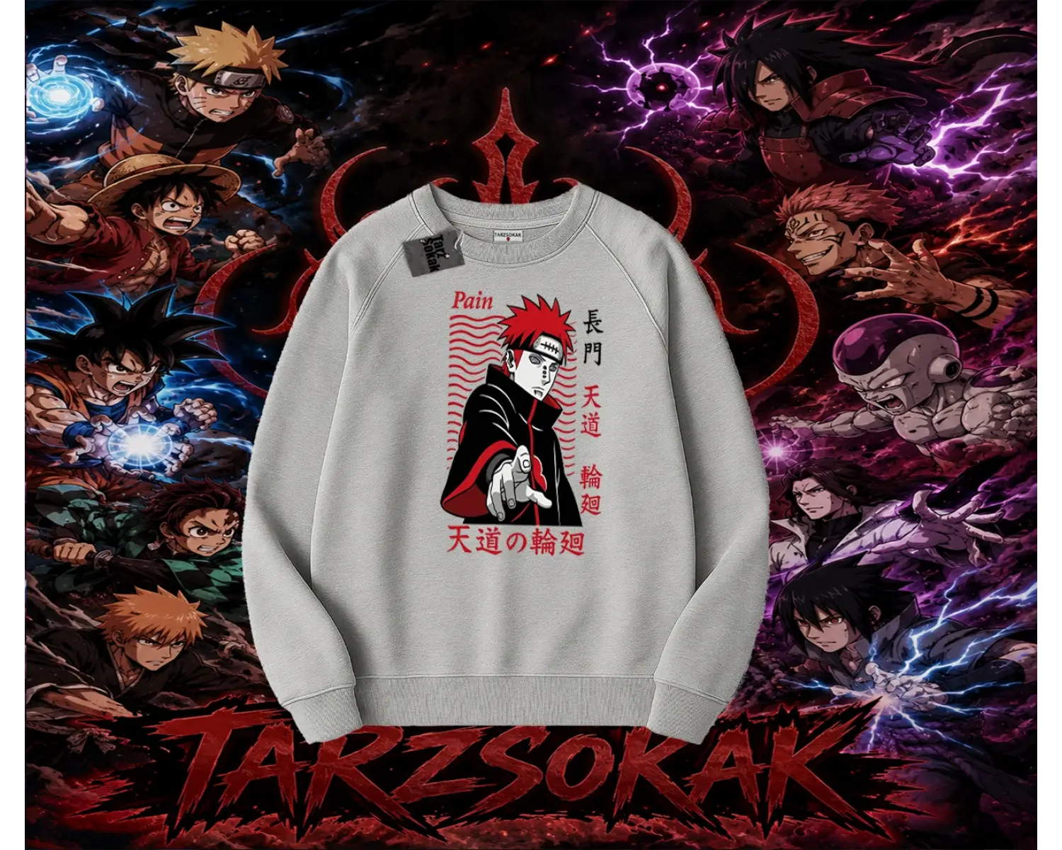 Naruto Uzumaki Premium Anime Oversize Unisex Bisiklet Yaka Sweatshirt Beyaz
