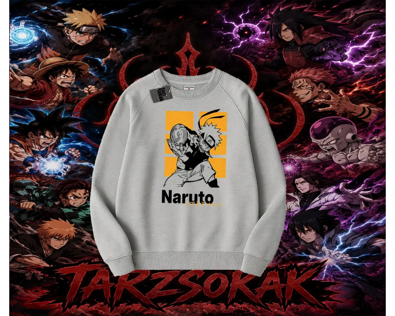 Naruto Uzumaki Premium Anime Oversize Unisex Bisiklet Yaka Sweatshirt Beyaz