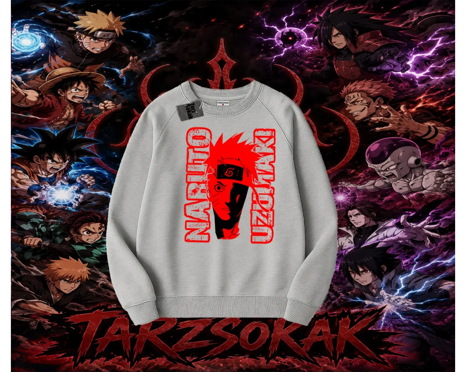 Naruto Uzumaki Premium Anime Oversize Unisex Bisiklet Yaka Sweatshirt Beyaz