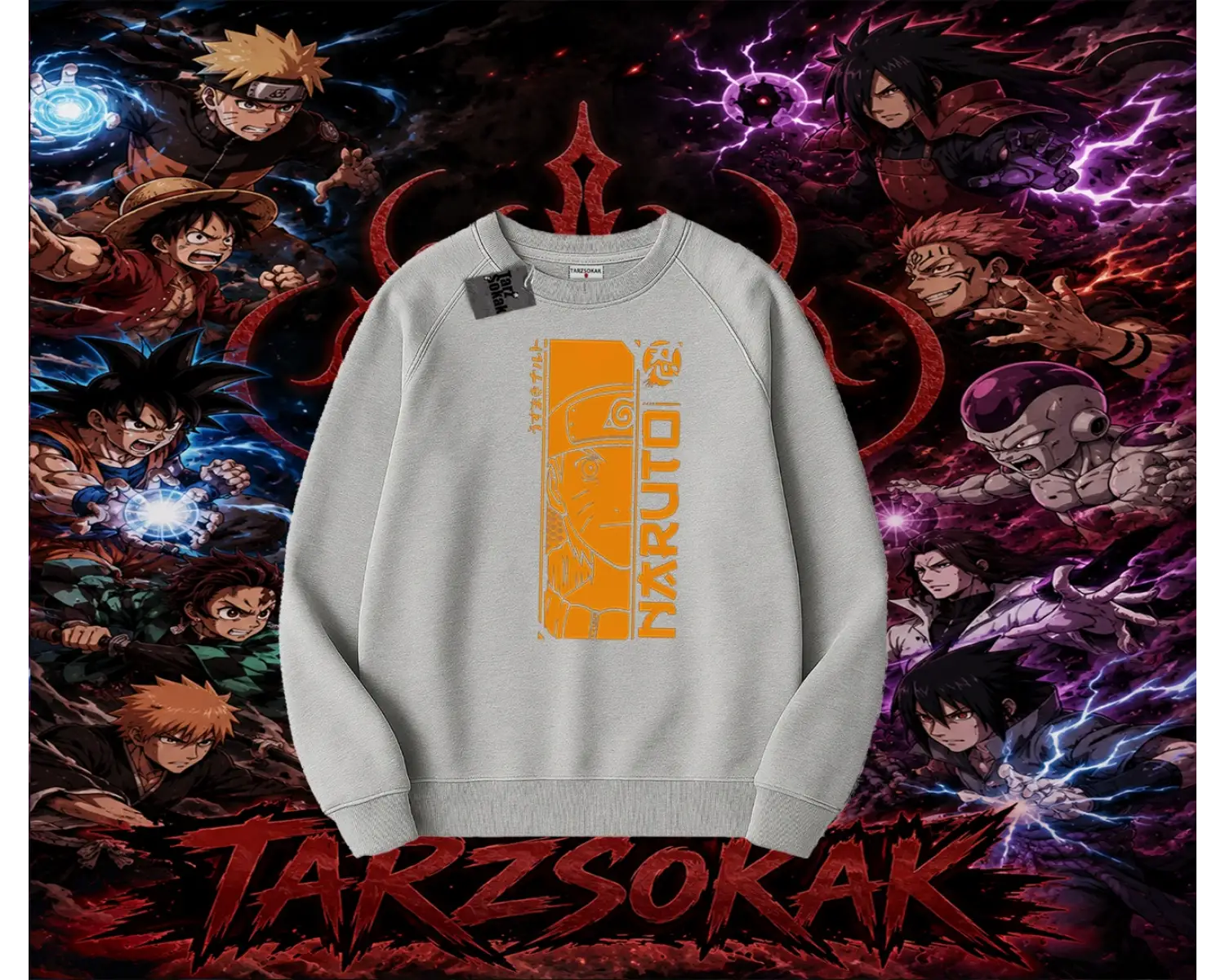 Naruto Uzumaki Premium Anime Oversize Unisex Bisiklet Yaka Sweatshirt Beyaz