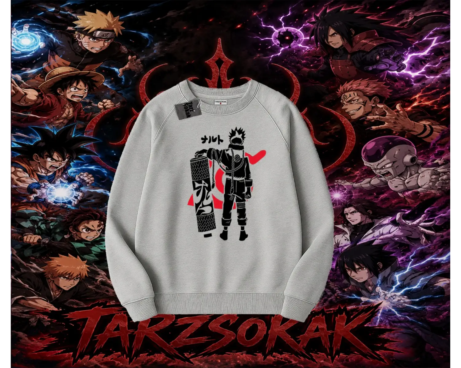 Naruto Uzumaki Premium Anime Oversize Unisex Bisiklet Yaka Sweatshirt Beyaz
