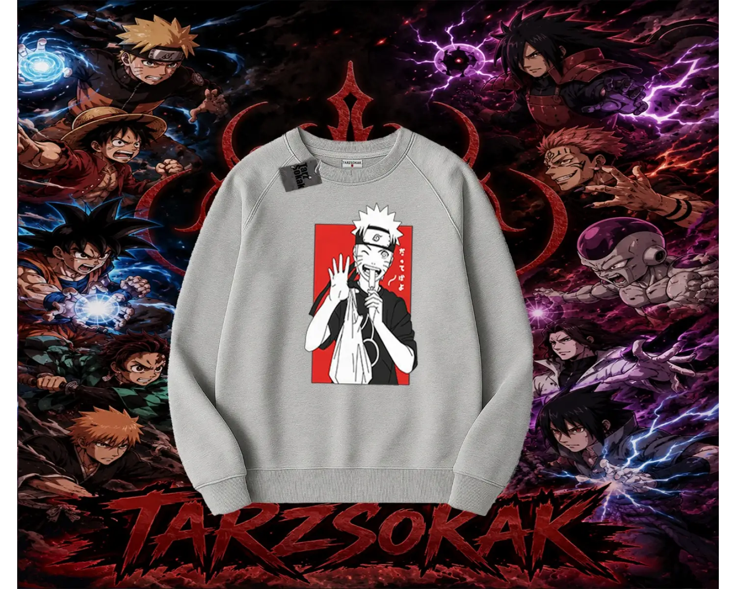 Naruto Uzumaki Premium Anime Oversize Unisex Bisiklet Yaka Sweatshirt Beyaz