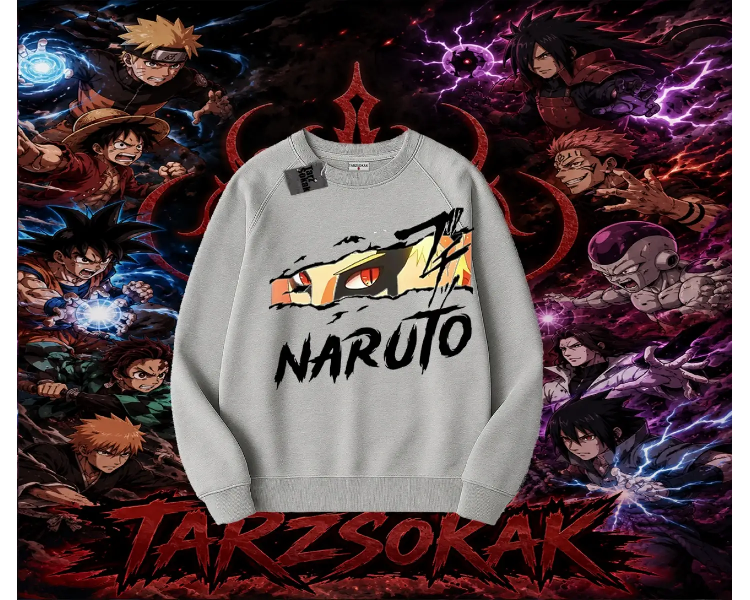 Naruto Uzumaki Premium Anime Oversize Unisex Bisiklet Yaka Sweatshirt Beyaz