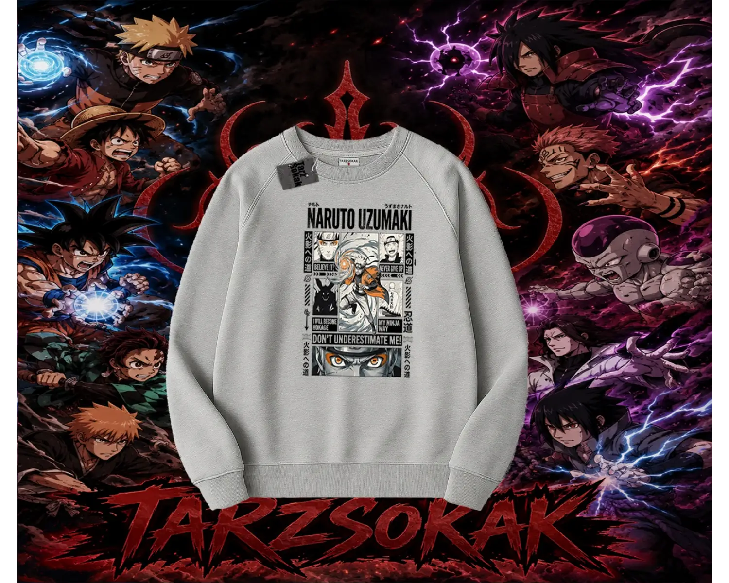 Naruto Uzumaki Premium Anime Oversize Unisex Bisiklet Yaka Sweatshirt Beyaz