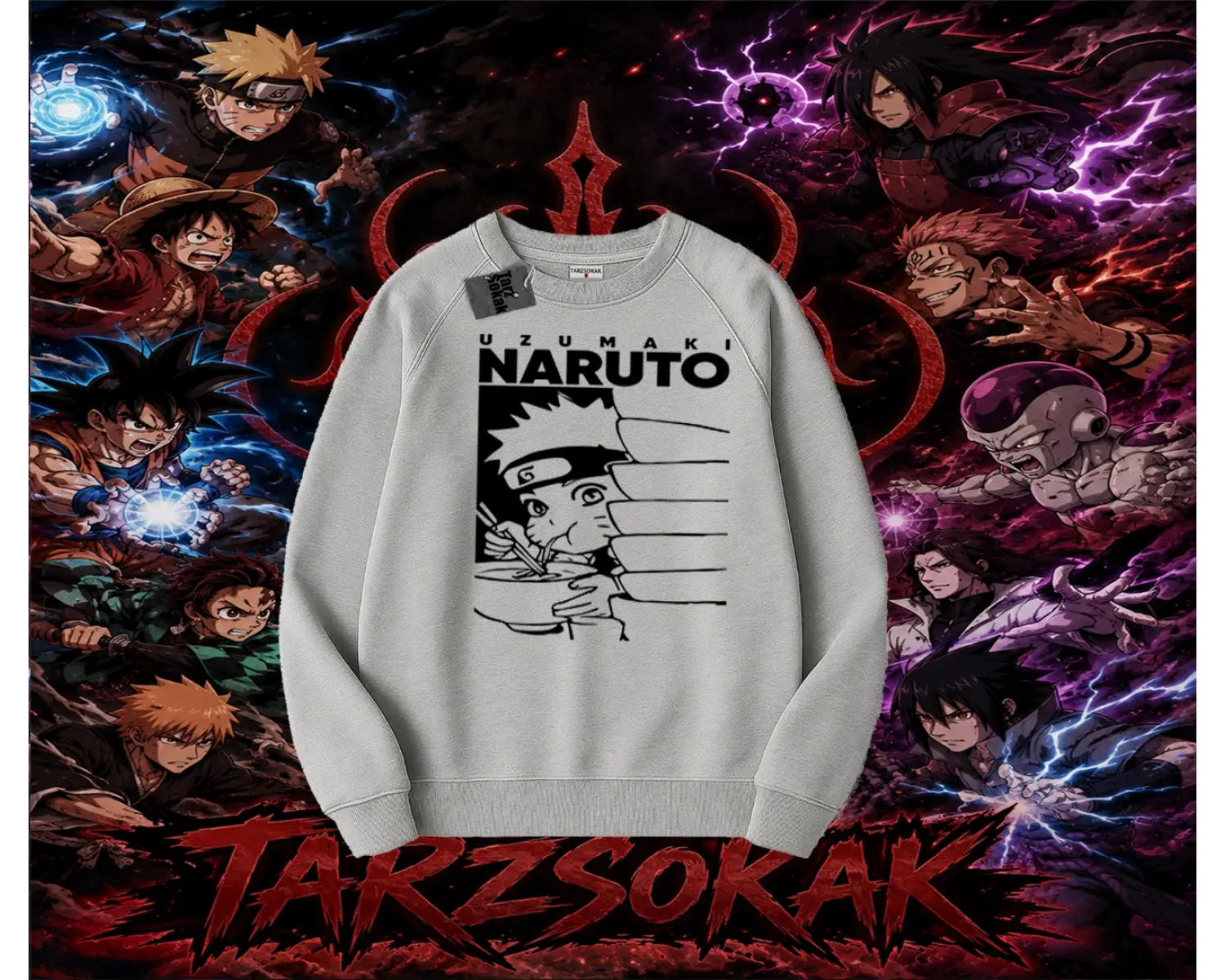 Naruto Uzumaki Premium Anime Oversize Unisex Bisiklet Yaka Sweatshirt Beyaz