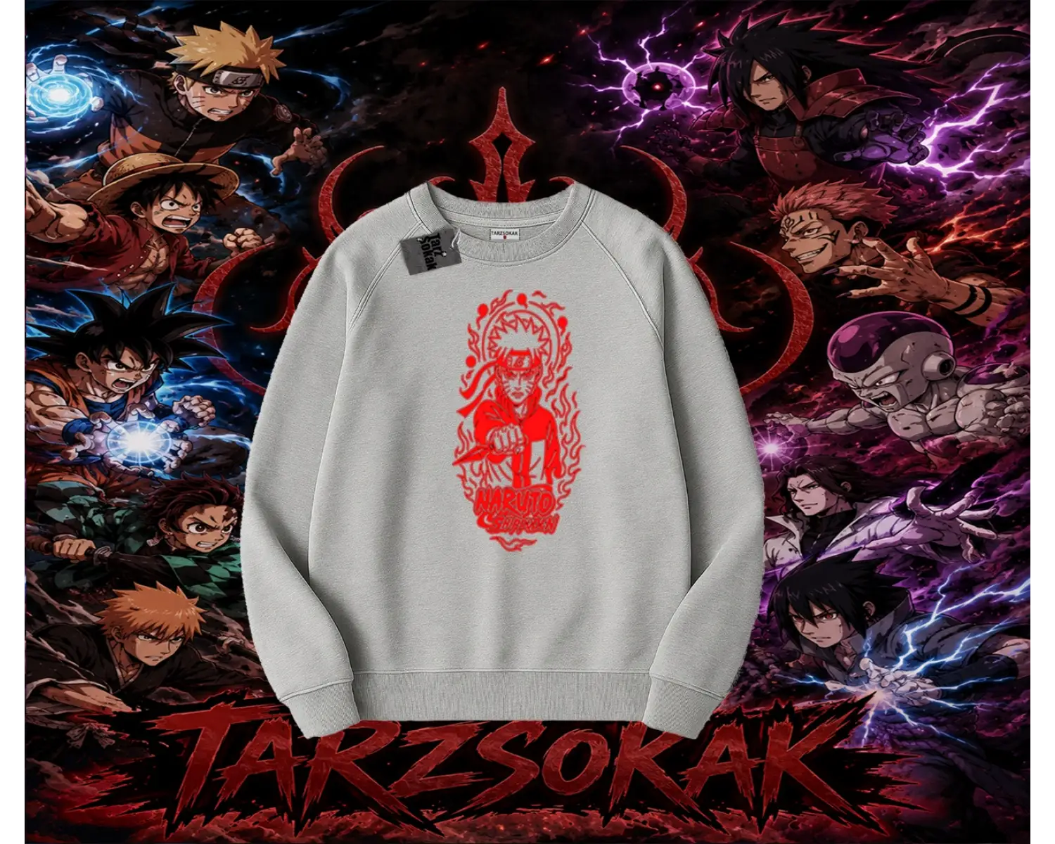 Naruto Uzumaki Premium Anime Oversize Unisex Bisiklet Yaka Sweatshirt Beyaz