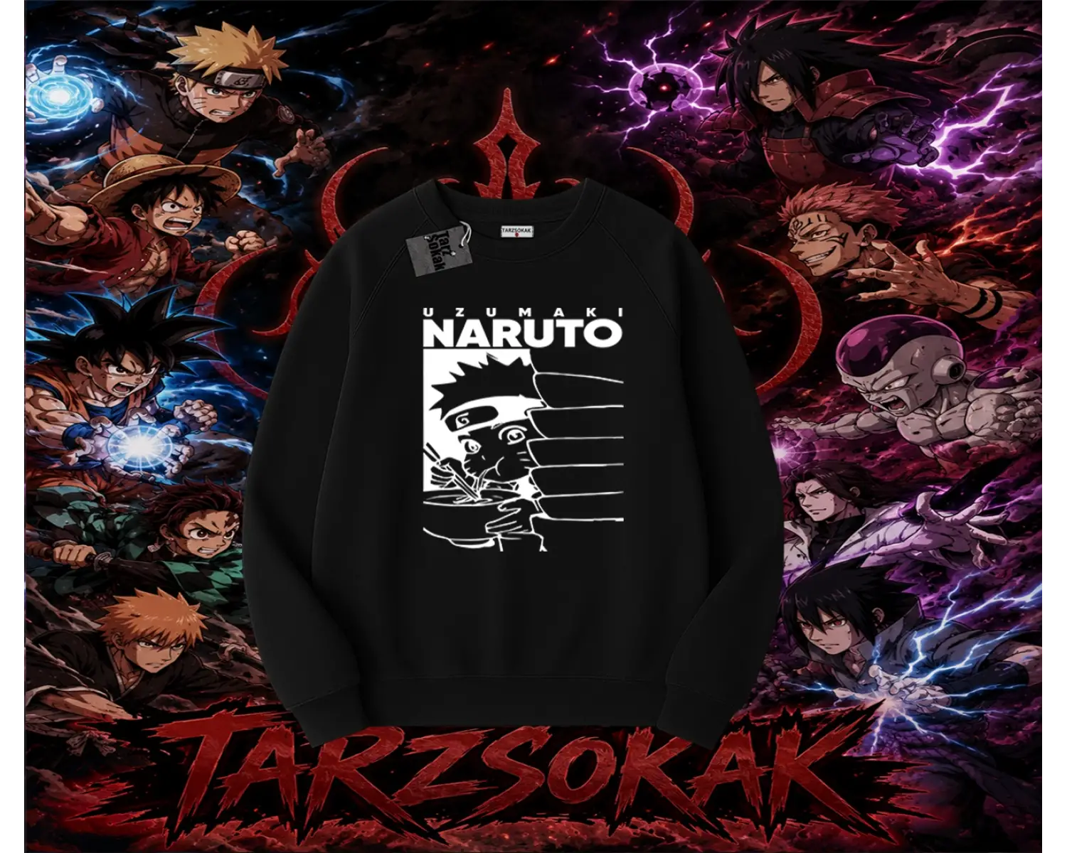 Naruto Uzumaki Premium Anime Oversize Unisex Bisiklet Yaka Sweatshirt Beyaz