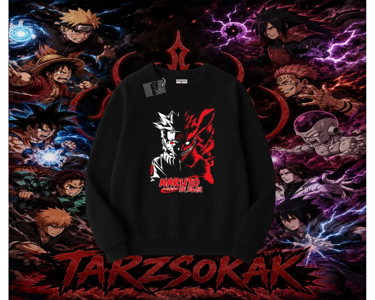 Naruto Uzumaki Premium Anime Oversize Unisex Bisiklet Yaka Sweatshirt Beyaz
