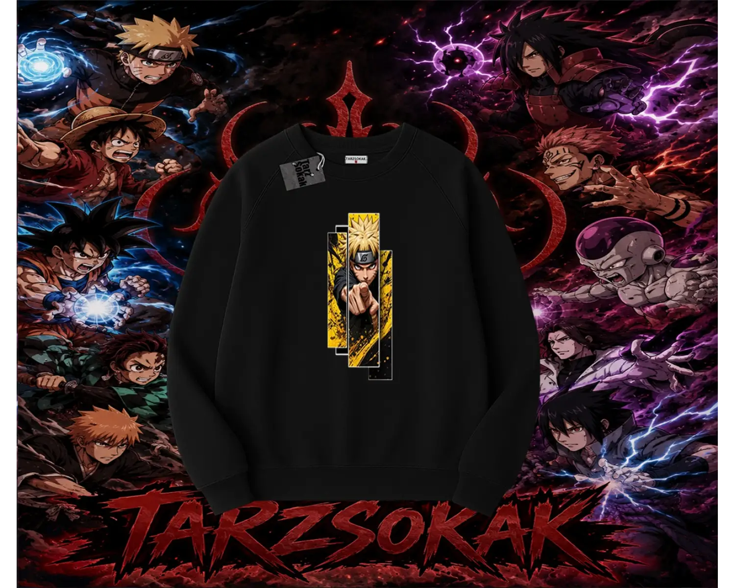 Naruto Uzumaki Premium Anime Oversize Unisex Bisiklet Yaka Sweatshirt Beyaz