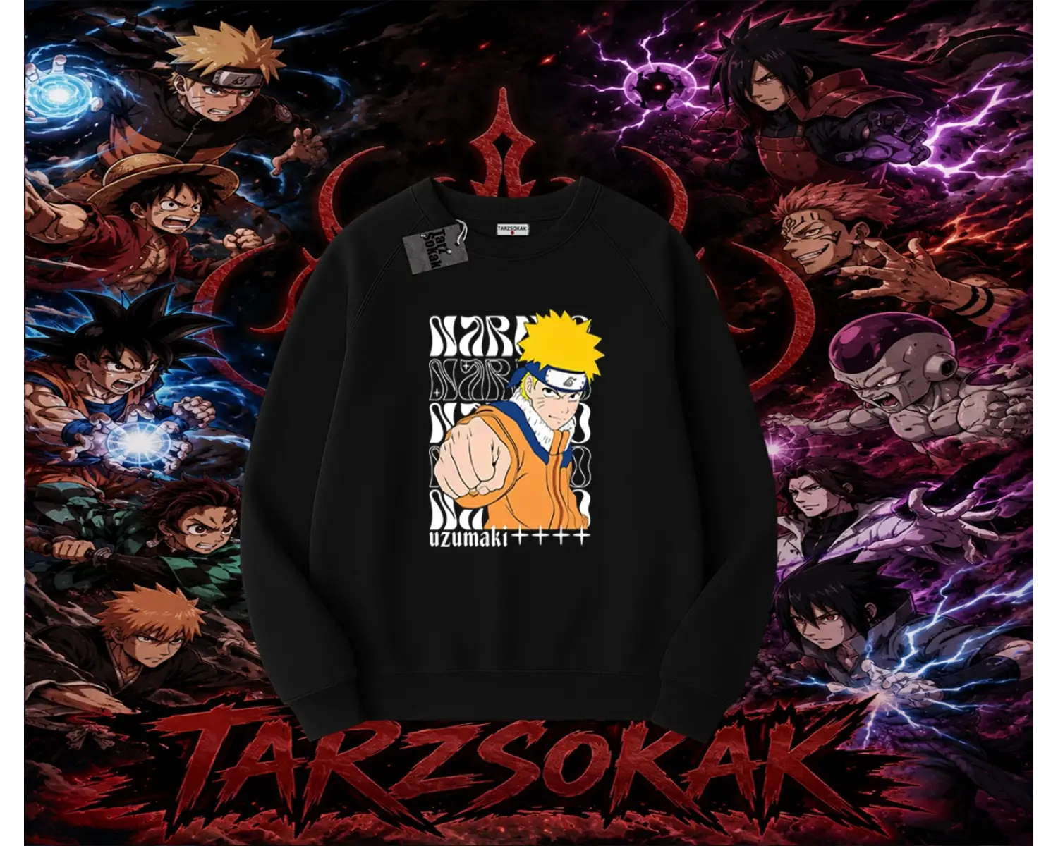 Naruto Uzumaki Premium Anime Oversize Unisex Bisiklet Yaka Sweatshirt Beyaz
