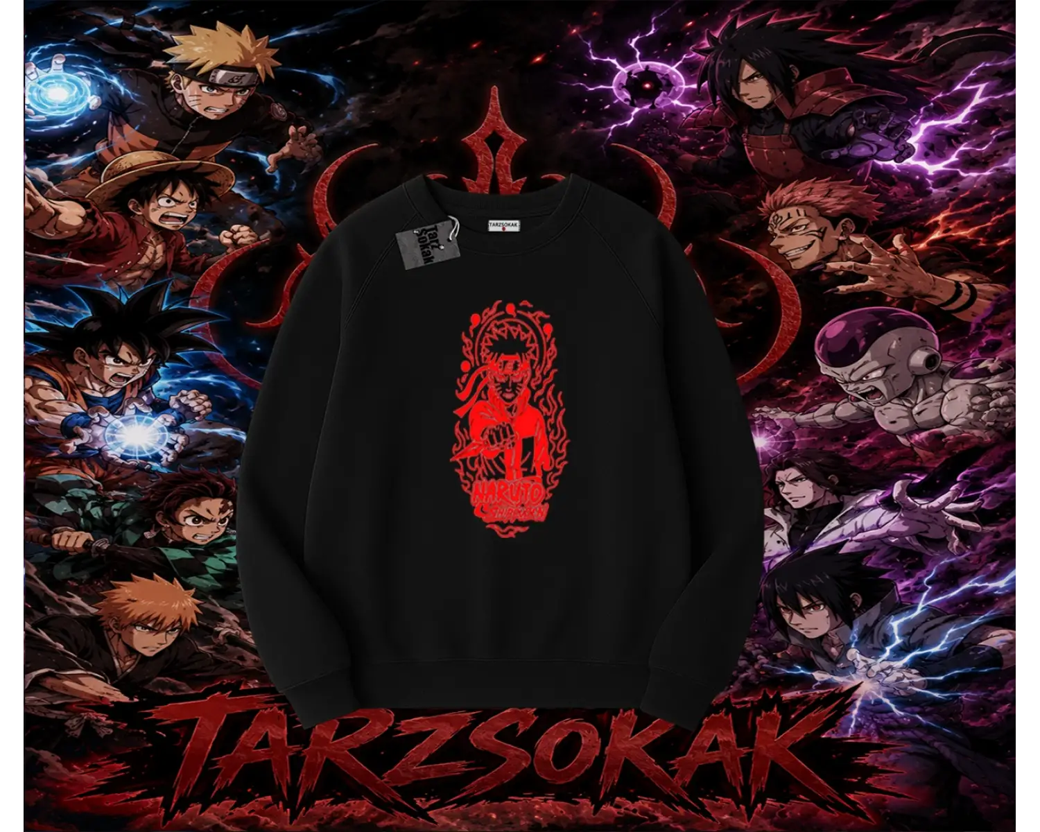Naruto Uzumaki Premium Anime Oversize Unisex Bisiklet Yaka Sweatshirt Beyaz