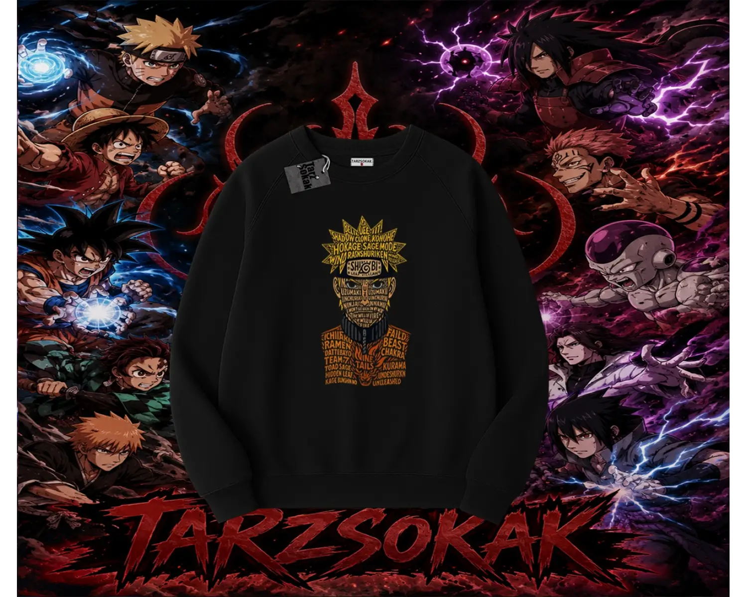 Naruto Uzumaki Premium Anime Oversize Unisex Bisiklet Yaka Sweatshirt Beyaz