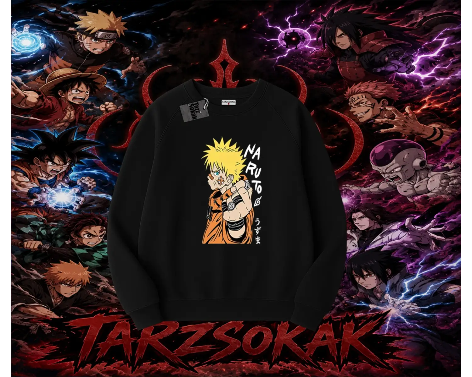 Naruto Uzumaki Premium Anime Oversize Unisex Bisiklet Yaka Sweatshirt Beyaz