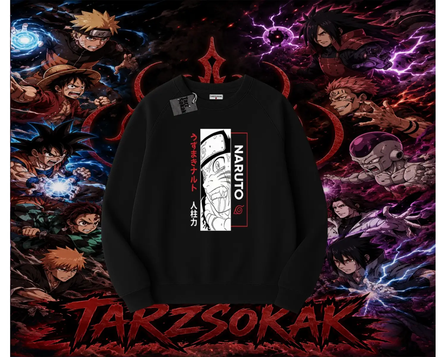 Naruto Uzumaki Premium Anime Oversize Unisex Bisiklet Yaka Sweatshirt Beyaz