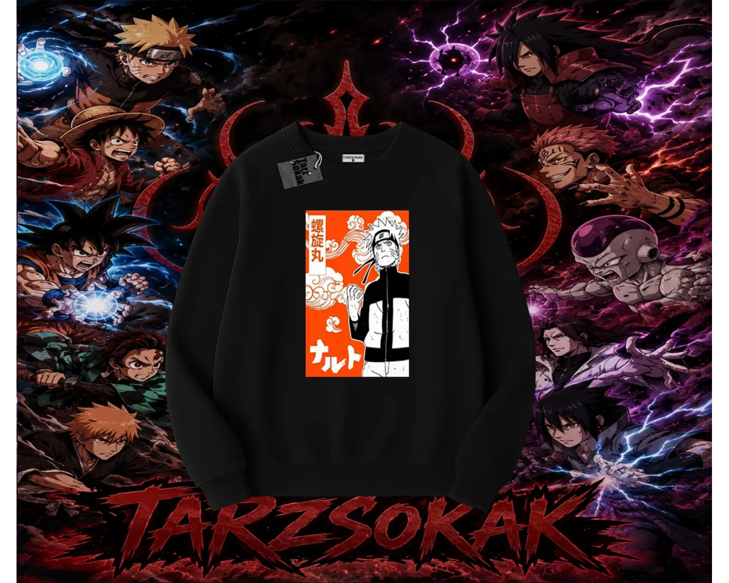 Naruto Uzumaki Premium Anime Oversize Unisex Bisiklet Yaka Sweatshirt Beyaz