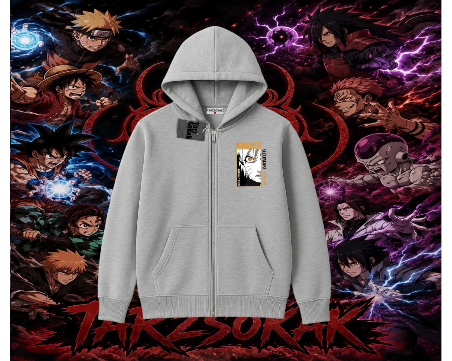 Naruto Uzumaki Premium Anime Oversize Unisex Hırka & Çeket Fermuarlı Sweatshirt Beyaz