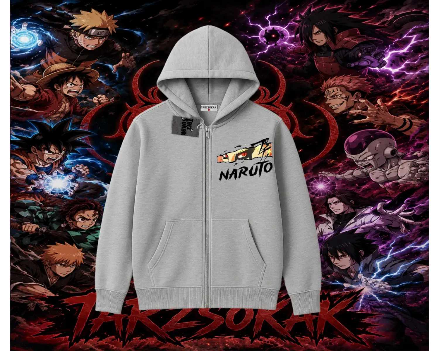 Naruto Uzumaki Premium Anime Oversize Unisex Hırka & Çeket Fermuarlı Sweatshirt Beyaz