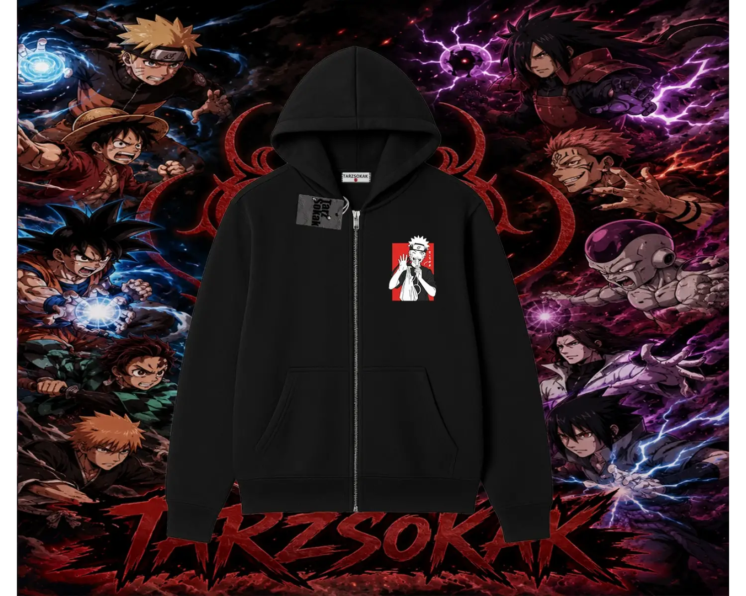 Naruto Uzumaki Premium Anime Oversize Unisex Hırka & Çeket Fermuarlı Sweatshirt Beyaz