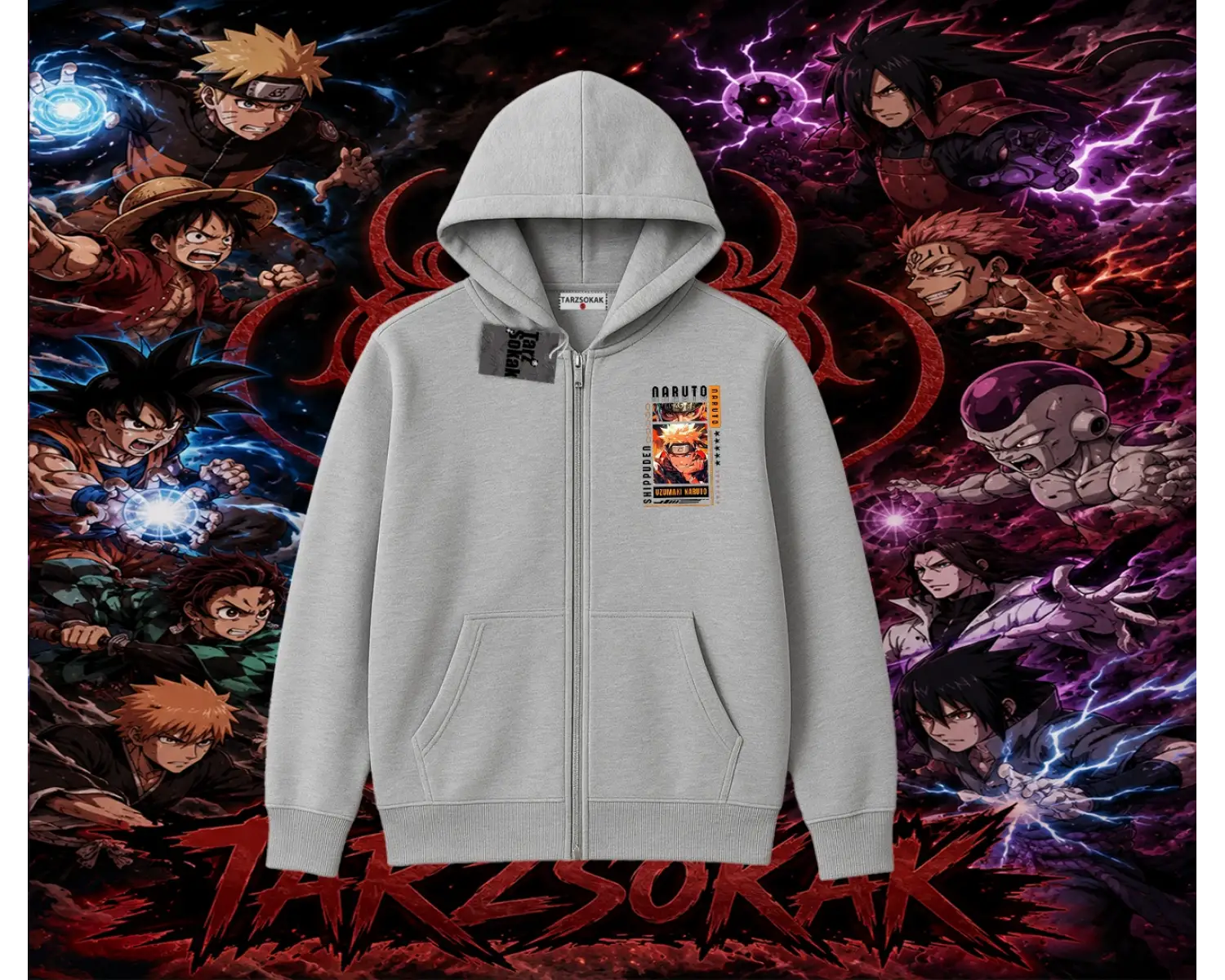 Naruto Uzumaki Premium Anime Oversize Unisex Hırka & Çeket Fermuarlı Sweatshirt Beyaz