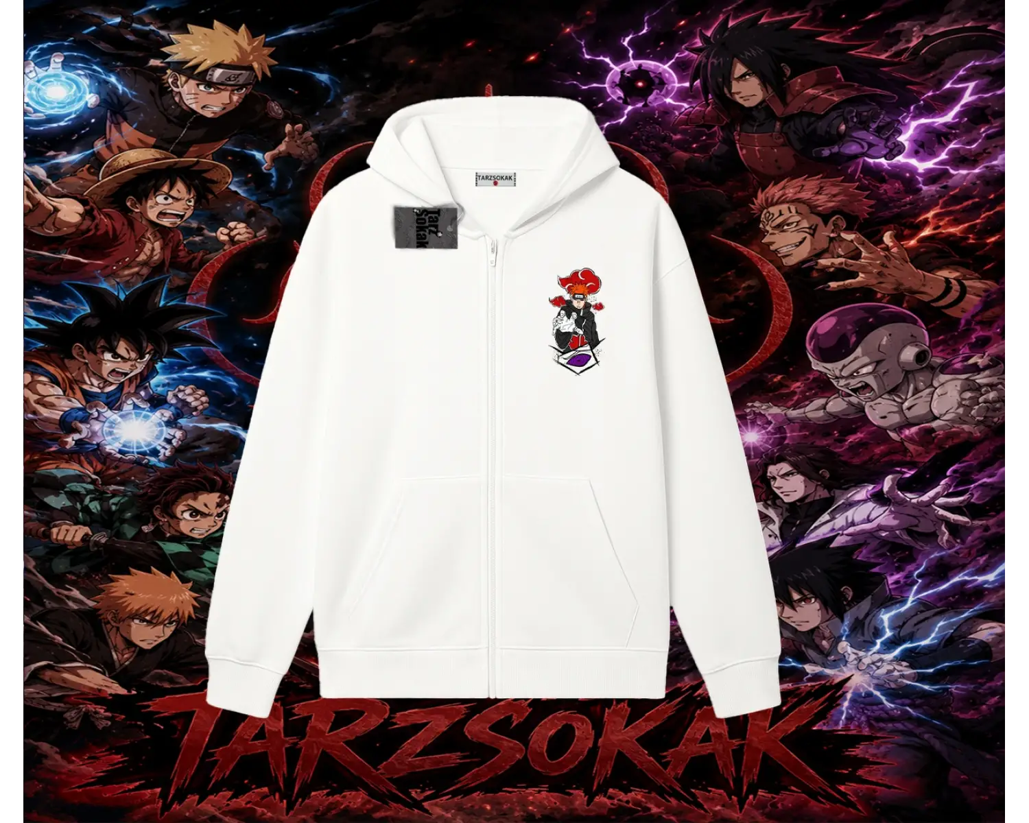Naruto Uzumaki Premium Anime Oversize Unisex Hırka & Çeket Fermuarlı Sweatshirt Beyaz