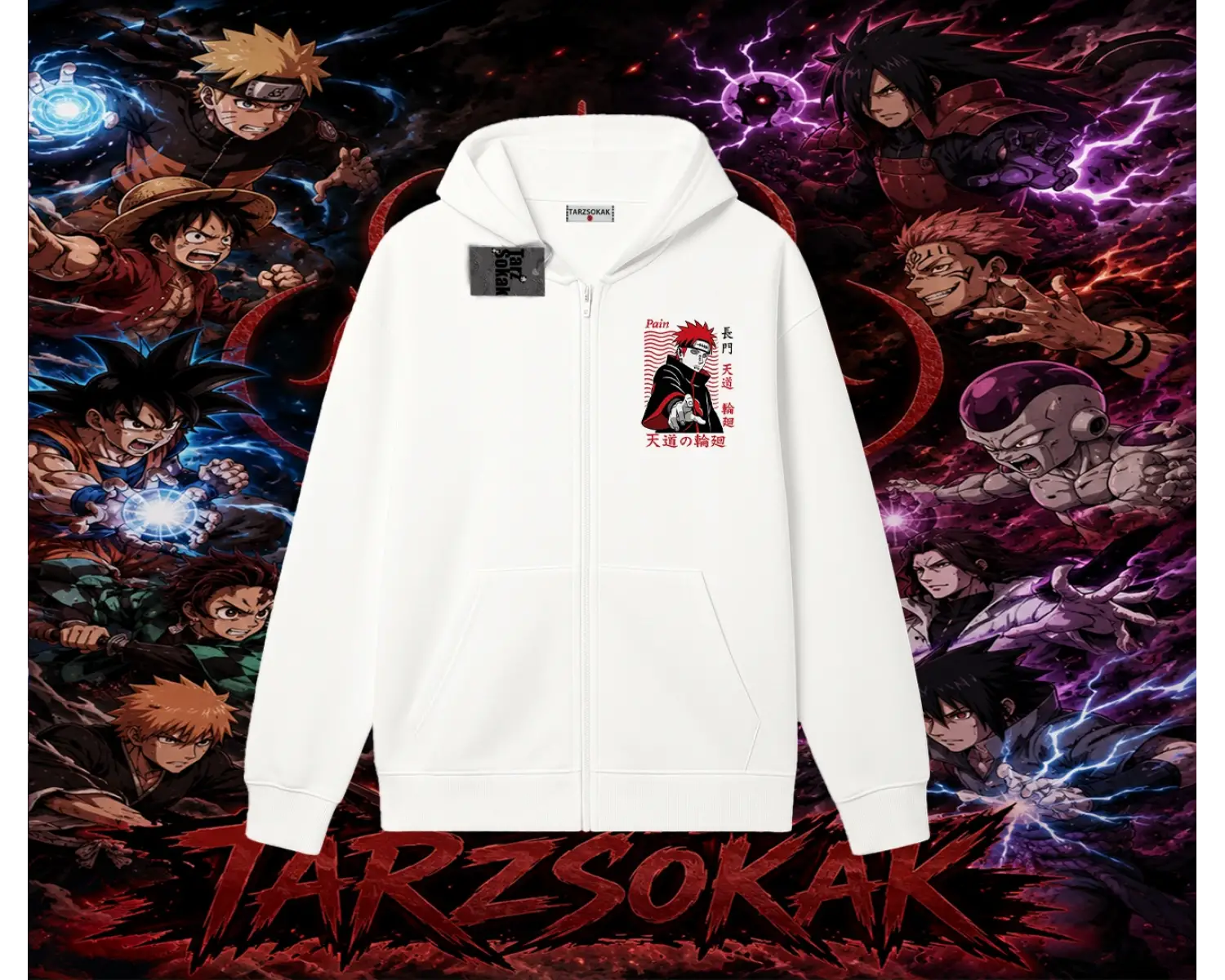 Naruto Uzumaki Premium Anime Oversize Unisex Hırka & Çeket Fermuarlı Sweatshirt Beyaz
