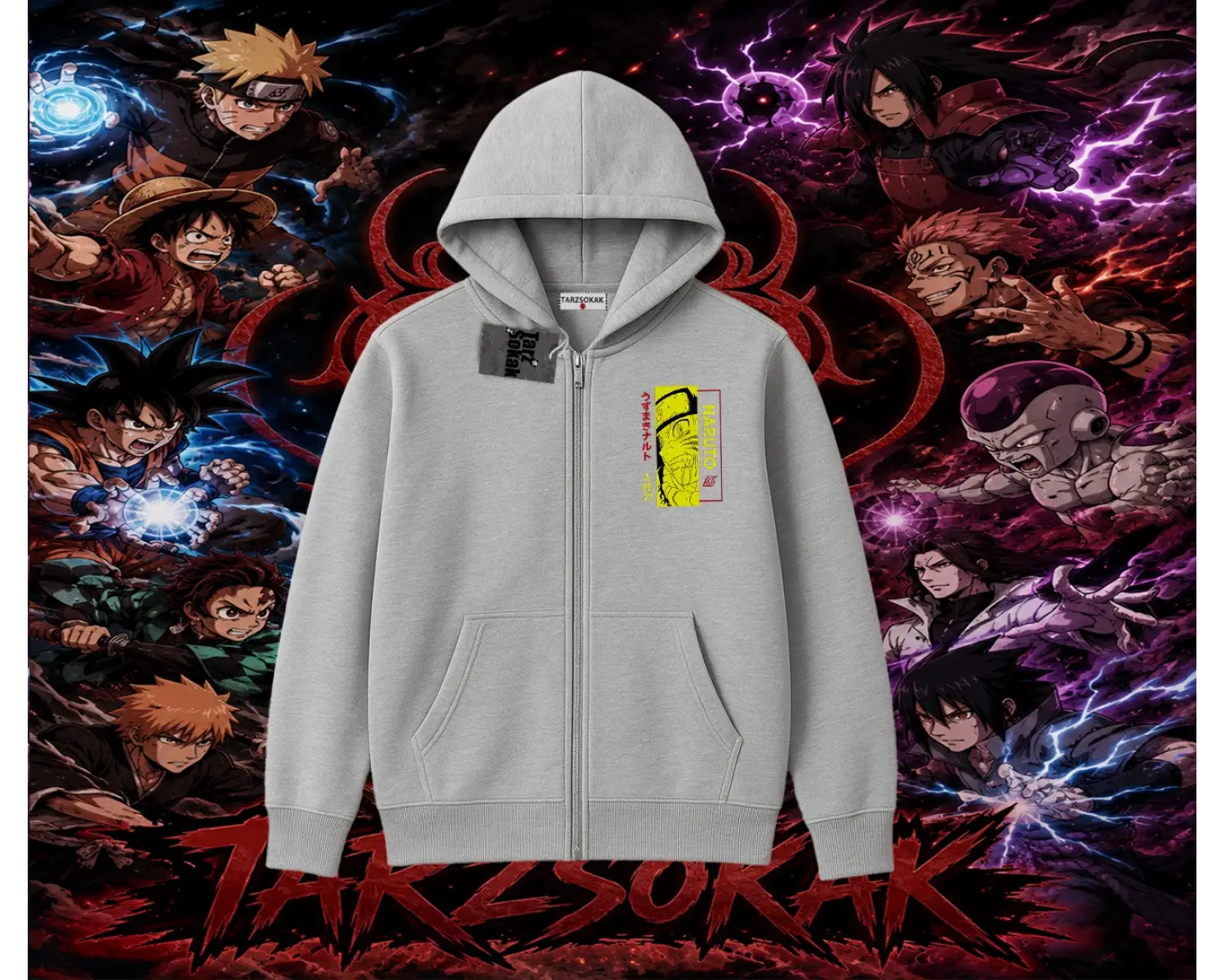 Naruto Uzumaki Premium Anime Oversize Unisex Hırka & Çeket Fermuarlı Sweatshirt Beyaz