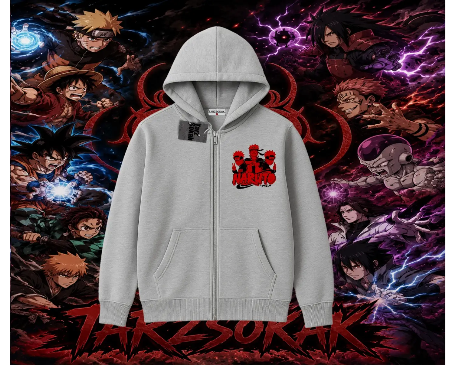 Naruto Uzumaki Premium Anime Oversize Unisex Hırka & Çeket Fermuarlı Sweatshirt Beyaz
