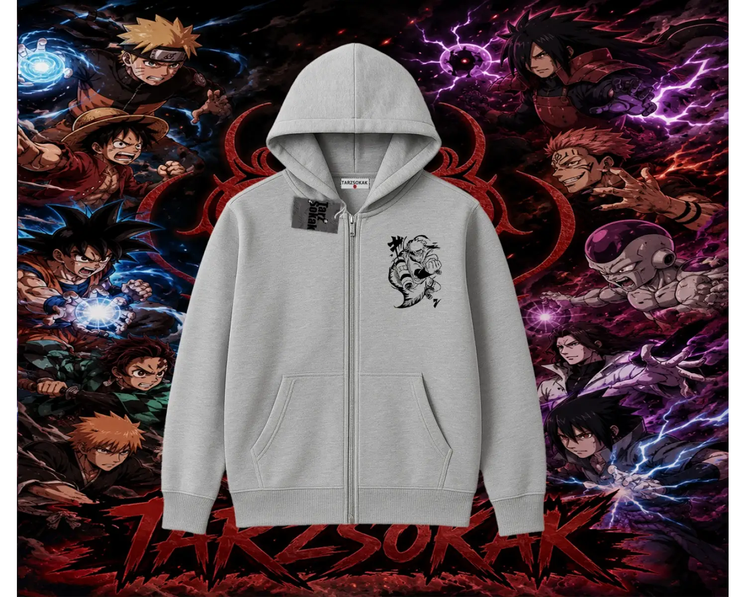Naruto Uzumaki Premium Anime Oversize Unisex Hırka & Çeket Fermuarlı Sweatshirt Beyaz