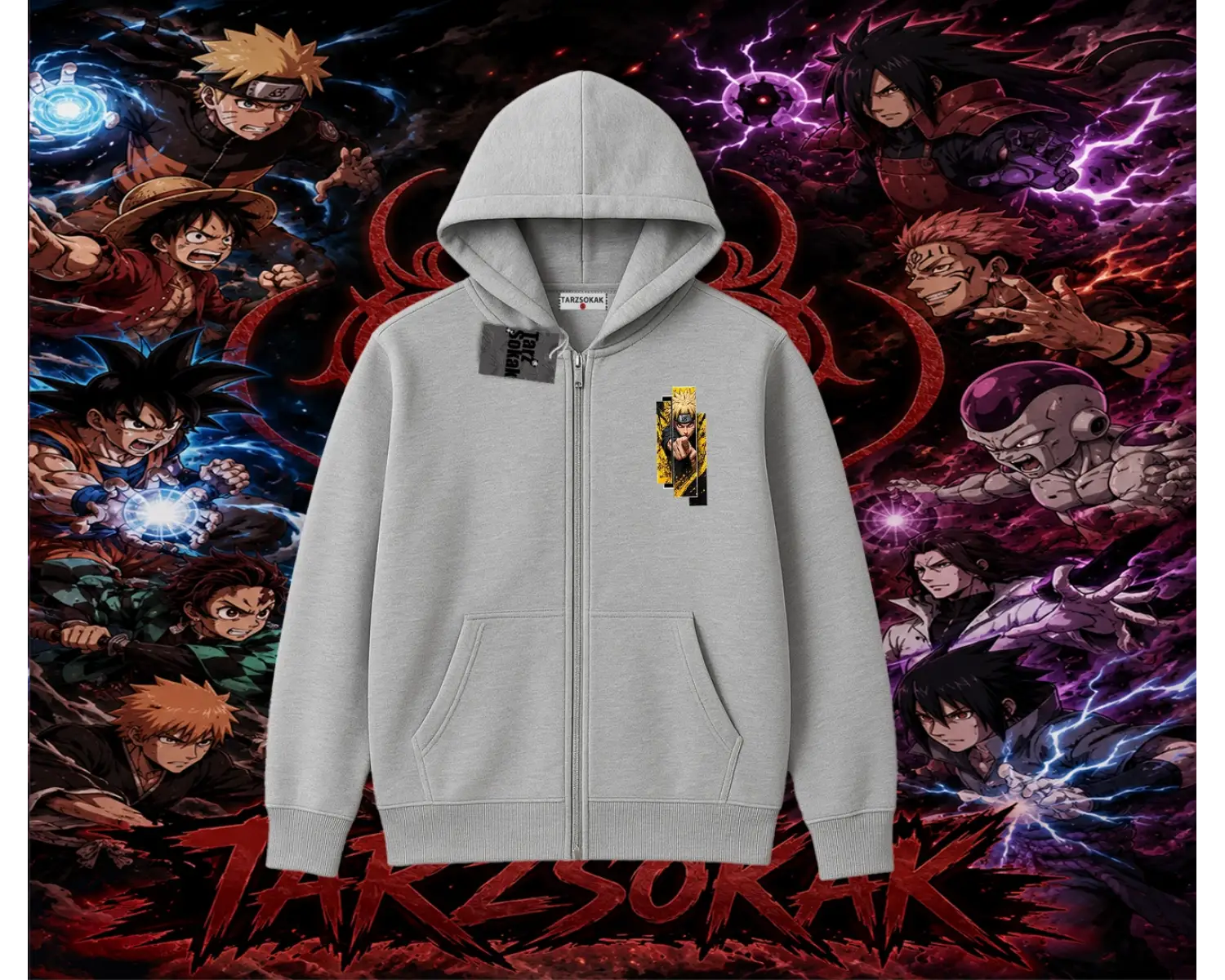 Naruto Uzumaki Premium Anime Oversize Unisex Hırka & Çeket Fermuarlı Sweatshirt Beyaz