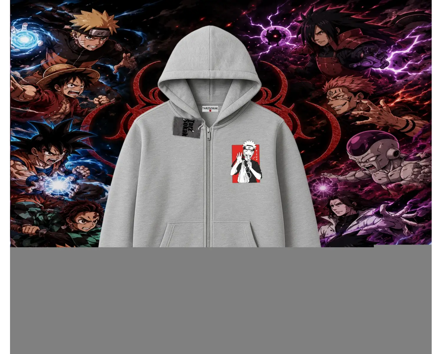 Naruto Uzumaki Premium Anime Oversize Unisex Hırka & Çeket Fermuarlı Sweatshirt Beyaz