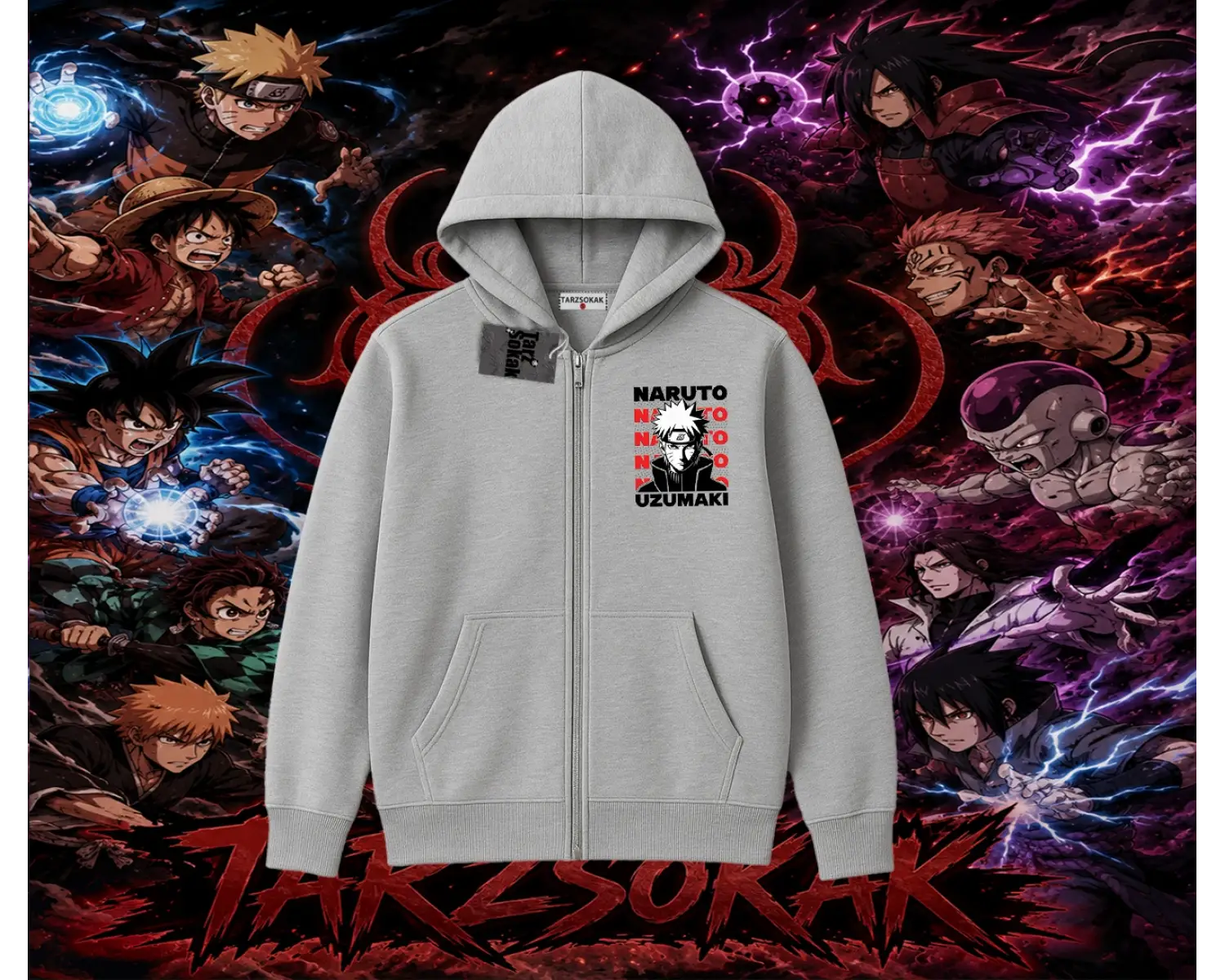 Naruto Uzumaki Premium Anime Oversize Unisex Hırka & Çeket Fermuarlı Sweatshirt Beyaz