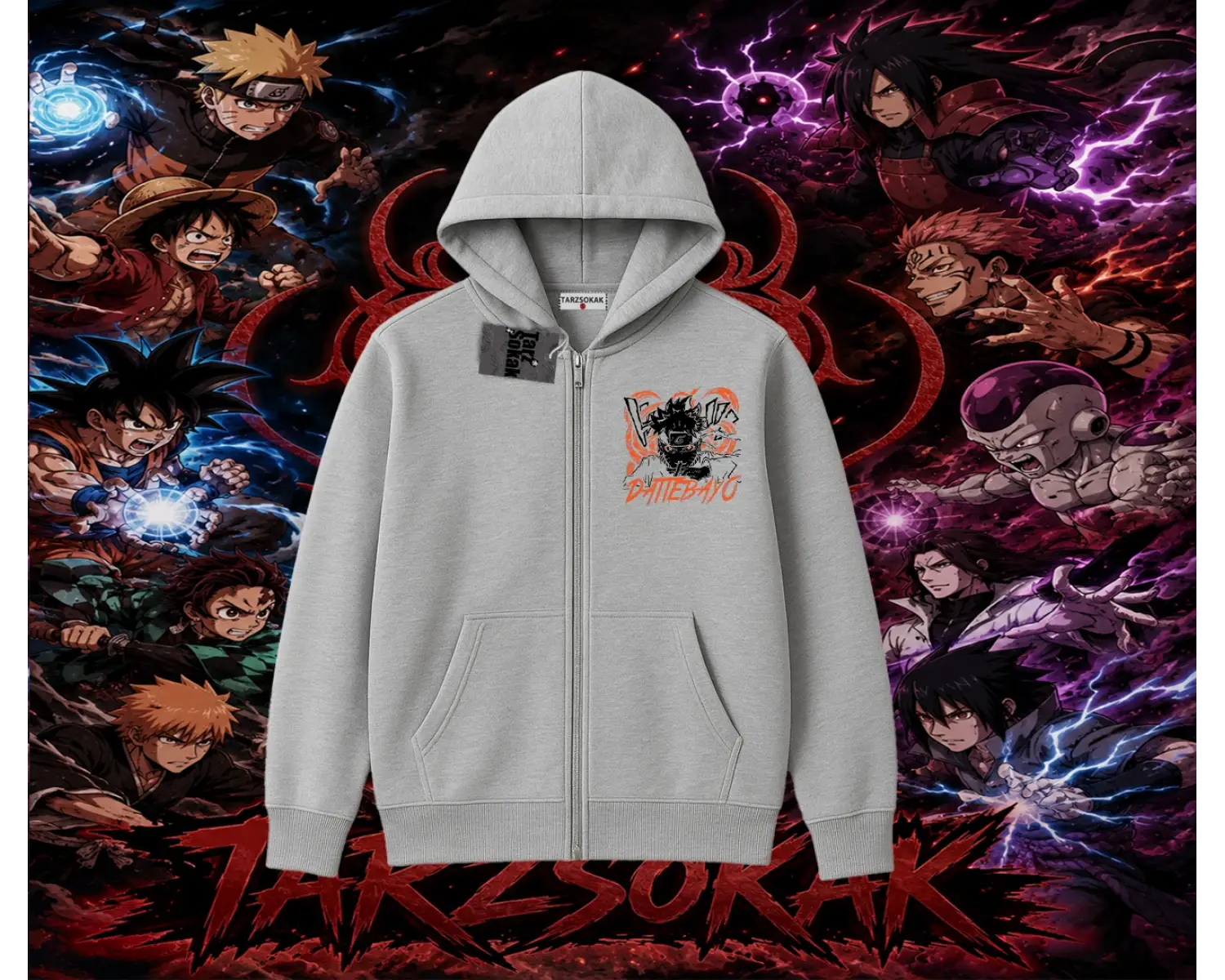 Naruto Uzumaki Premium Anime Oversize Unisex Hırka & Çeket Fermuarlı Sweatshirt Beyaz