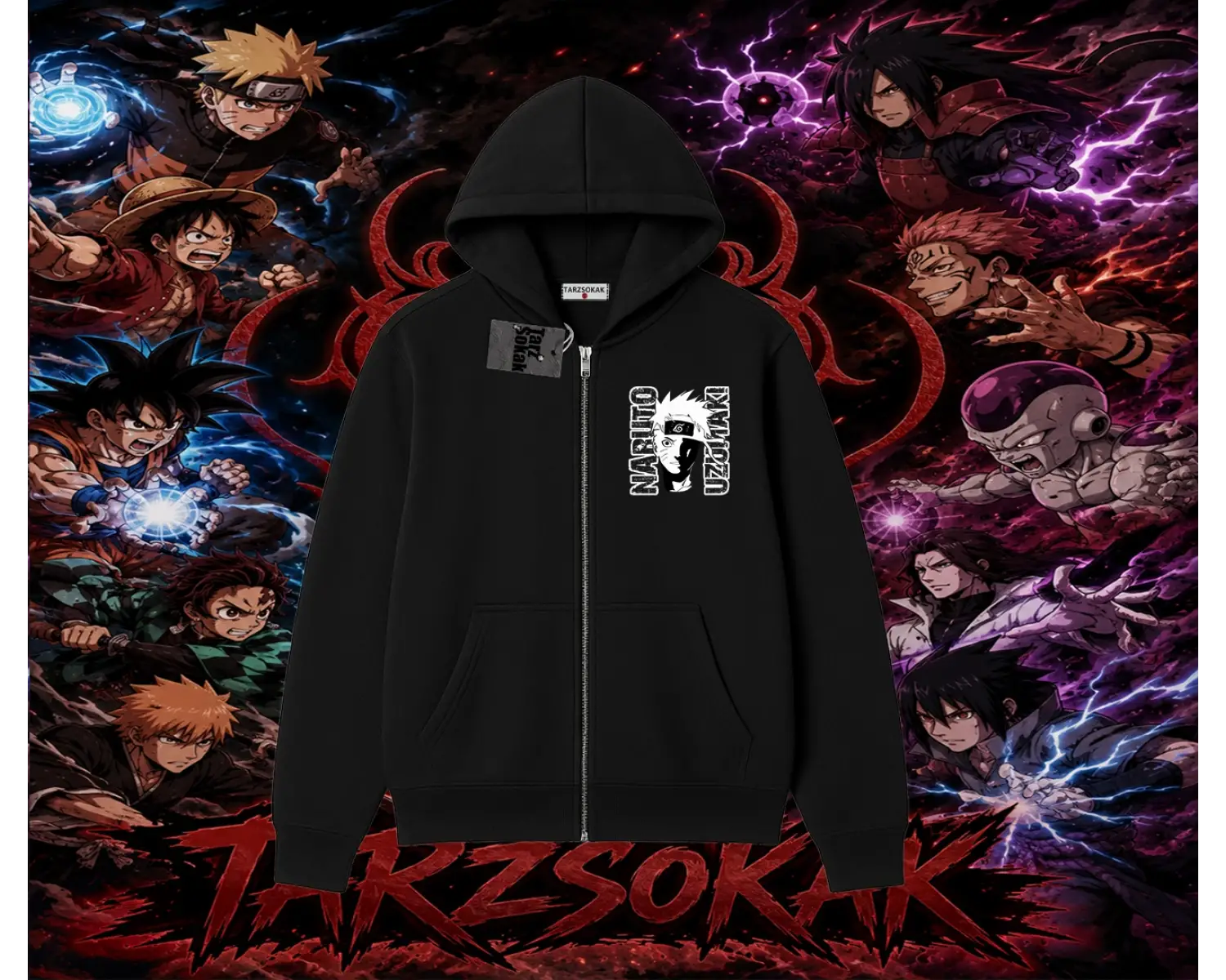 Naruto Uzumaki Premium Anime Oversize Unisex Hırka & Çeket Fermuarlı Sweatshirt Beyaz