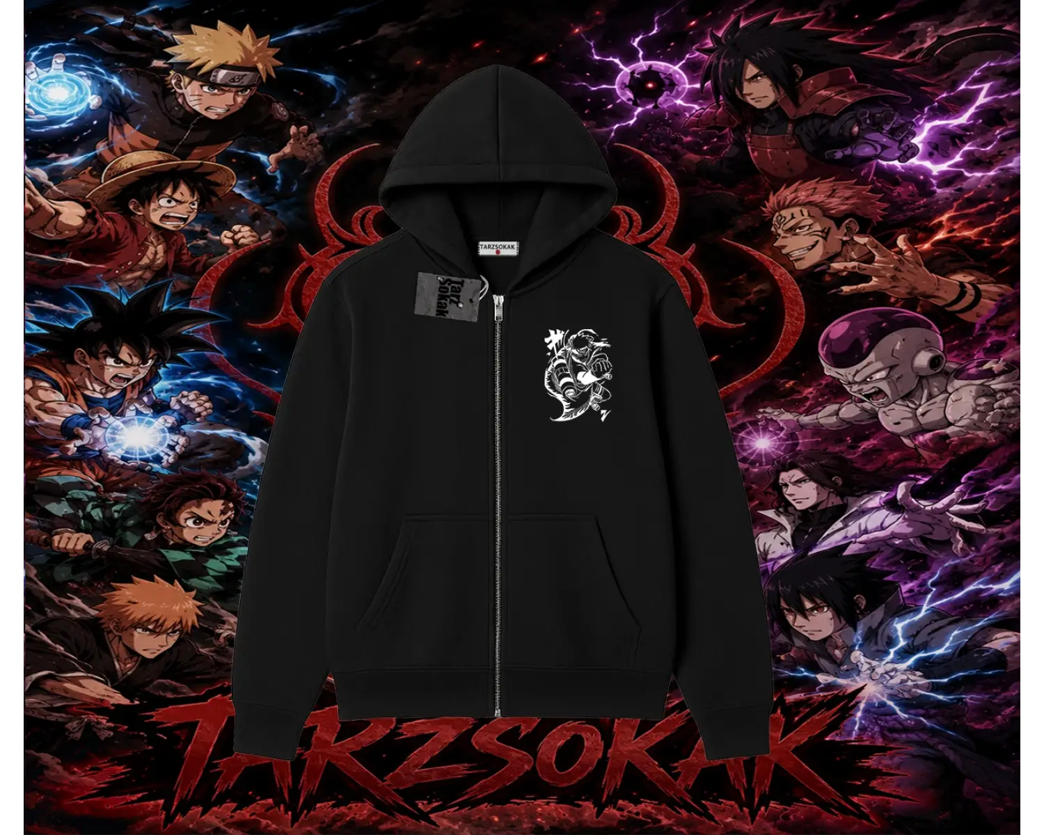 Naruto Uzumaki Premium Anime Oversize Unisex Hırka & Çeket Fermuarlı Sweatshirt Beyaz