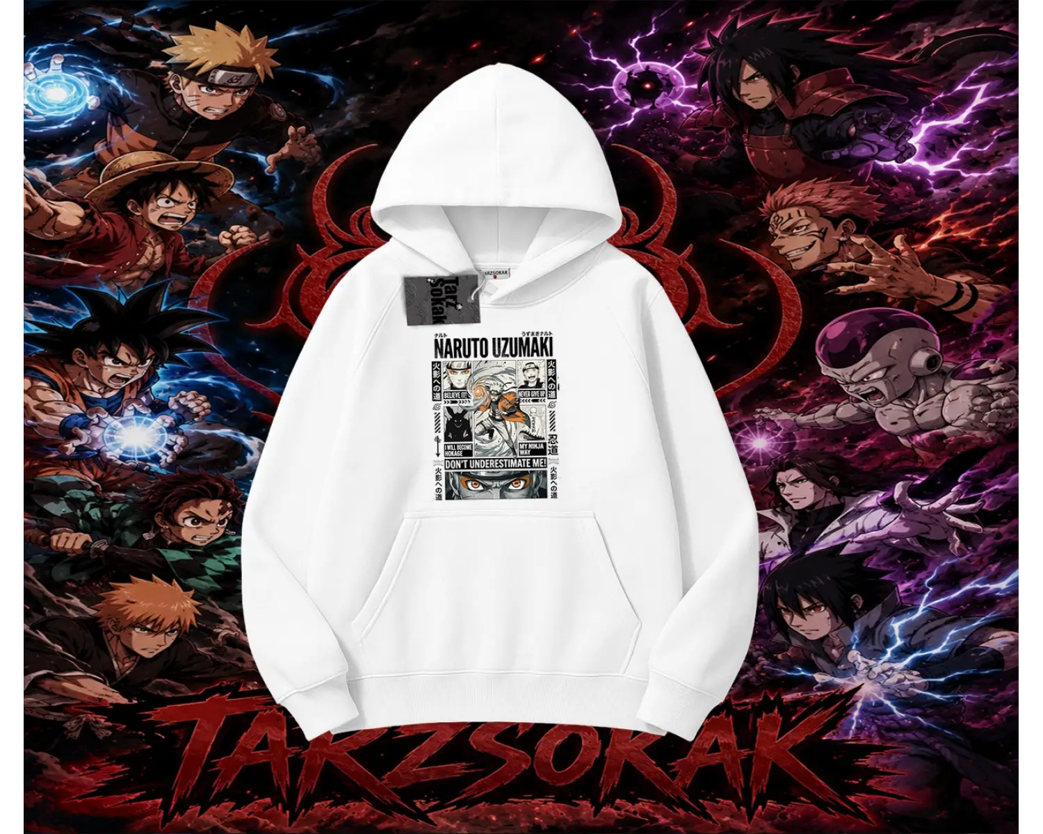 Naruto Uzumaki Premium Anime Oversize Unisex Kapşonlu Sweatshirt Beyaz